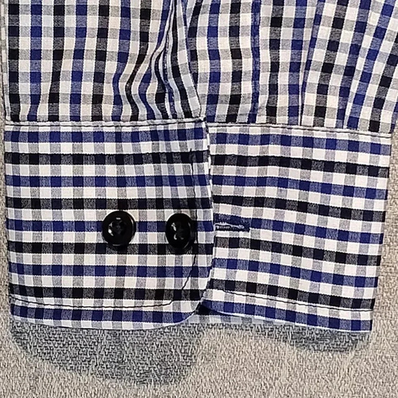 George Kids NWOT Blue/White/Black Plaid Long Sleeve Button Up Shirt Size L 10-12 - Picture 5 of 11